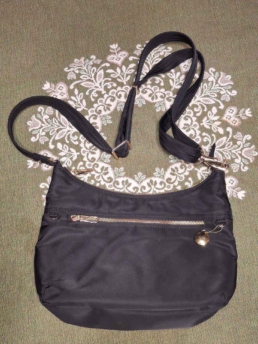 Black Nylon Crossbody Bag with Gold Hardware